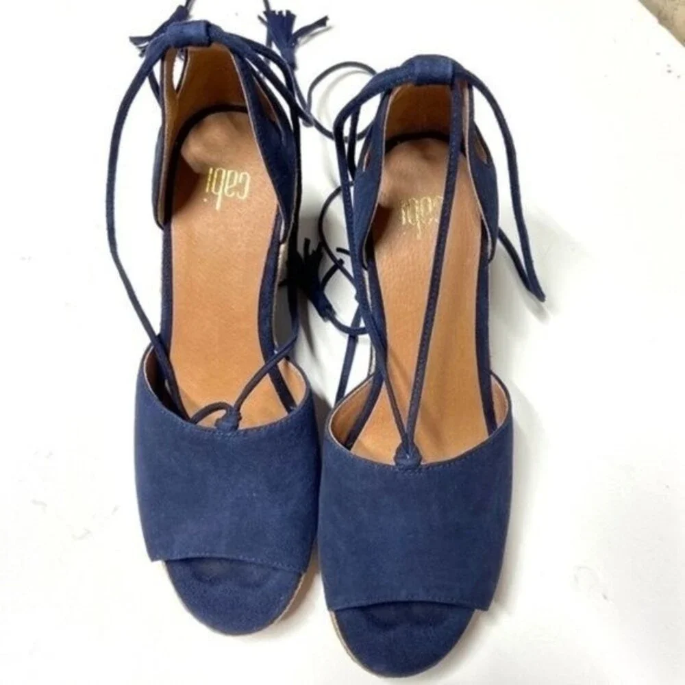 Cabi Isla Wedges Espadrille Sandal Blue Suede  6M